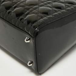 Pre Owned Dior Black Cannage Patent Leather Large Lady Dior Tote