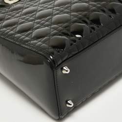 Pre Owned Dior Black Cannage Patent Leather Large Lady Dior Tote