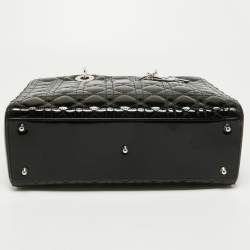Pre Owned Dior Black Cannage Patent Leather Large Lady Dior Tote