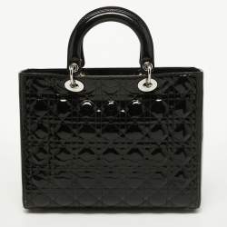 Pre Owned Dior Black Cannage Patent Leather Large Lady Dior Tote