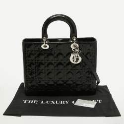 Pre Owned Dior Black Cannage Patent Leather Large Lady Dior Tote