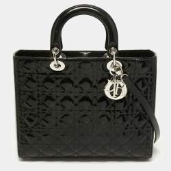 Pre Owned Dior Black Cannage Patent Leather Large Lady Dior Tote