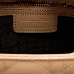 Pre Owned Dior Beige Cannage Patent Leather Medium Lady Dior Tote