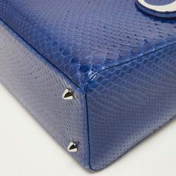 Pre Owned Dior Blue Python Medium Lady Dior Tote