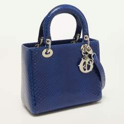 Pre Owned Dior Blue Python Medium Lady Dior Tote