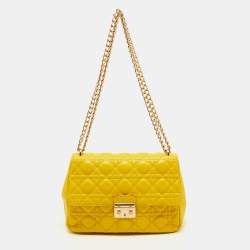 Pre Owned Dior Yellow Cannage Leather Miss Dior Medium Flap Chain Bag