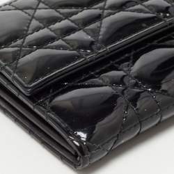 Pre Owned Dior Black Cannage Patent Leather Lady Dior Wallet On Chain