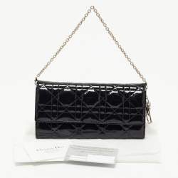Pre Owned Dior Black Cannage Patent Leather Lady Dior Wallet On Chain