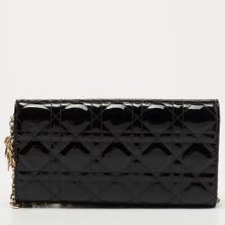 Pre Owned Dior Black Cannage Patent Leather Lady Dior Chain Clutch