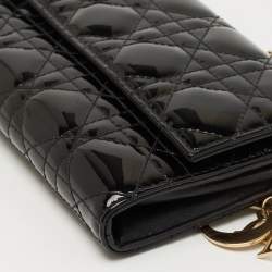 Pre Owned Dior Black Cannage Patent Leather Lady Dior Chain Clutch
