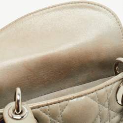 Pre Owned Dior Grey Shimmering Leather Mini Chain Lady Dior Tote