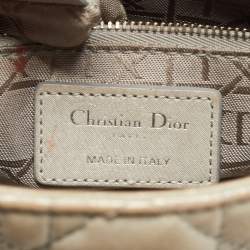 Pre Owned Dior Grey Shimmering Leather Mini Chain Lady Dior Tote