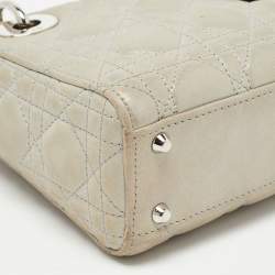 Pre Owned Dior Grey Shimmering Leather Mini Chain Lady Dior Tote