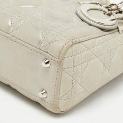 Pre Owned Dior Grey Shimmering Leather Mini Chain Lady Dior Tote