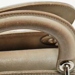 Pre Owned Dior Grey Shimmering Leather Mini Chain Lady Dior Tote