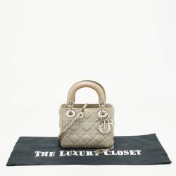 Pre Owned Dior Grey Shimmering Leather Mini Chain Lady Dior Tote