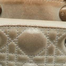 Pre Owned Dior Grey Shimmering Leather Mini Chain Lady Dior Tote