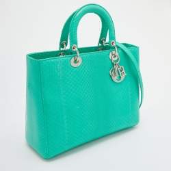 Pre Owned Dior Green Python Large Lady Dior Tote