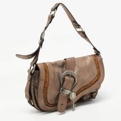 Pre Owned Dior Gun Metal Leather Gaucho Saddle Shoulder Bag