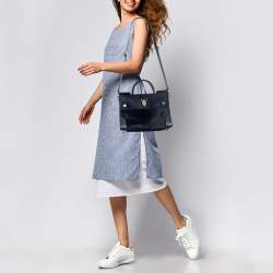 Pre Owned Dior Navy Blue/Brown Leather and Calf Hair Medium Diorever Tote