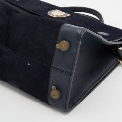 Pre Owned Dior Navy Blue/Brown Leather and Calf Hair Medium Diorever Tote
