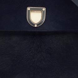Pre Owned Dior Navy Blue/Brown Leather and Calf Hair Medium Diorever Tote