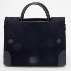 Pre Owned Dior Navy Blue/Brown Leather and Calf Hair Medium Diorever Tote