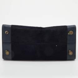 Pre Owned Dior Navy Blue/Brown Leather and Calf Hair Medium Diorever Tote