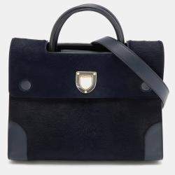 Pre Owned Dior Navy Blue/Brown Leather and Calf Hair Medium Diorever Tote
