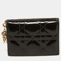 Pre Owned Dior Black Cannage Patent Leather Mini Lady Dior Wallet