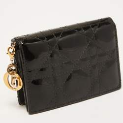 Pre Owned Dior Black Cannage Patent Leather Mini Lady Dior Wallet