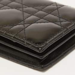 Pre Owned Dior Black Cannage Patent Leather Mini Lady Dior Wallet