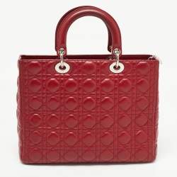 Dior Red Cannage Leather Large Lady Dior Tote