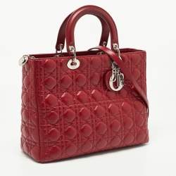 Dior Red Cannage Leather Large Lady Dior Tote