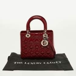 Pre Owned Dior Red Cannage Patent Leather Medium Lady Dior Tote