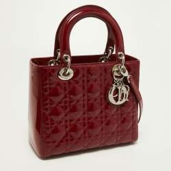 Pre Owned Dior Red Cannage Patent Leather Medium Lady Dior Tote