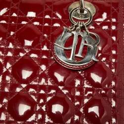 Pre Owned Dior Red Cannage Patent Leather Medium Lady Dior Tote
