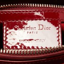 Pre Owned Dior Red Cannage Patent Leather Medium Lady Dior Tote