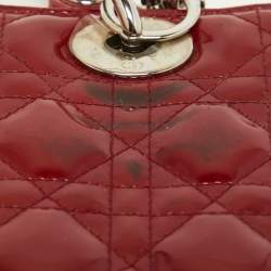 Pre Owned Dior Red Cannage Patent Leather Medium Lady Dior Tote