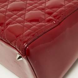 Pre Owned Dior Red Cannage Patent Leather Medium Lady Dior Tote