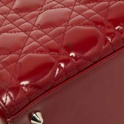Pre Owned Dior Red Cannage Patent Leather Medium Lady Dior Tote