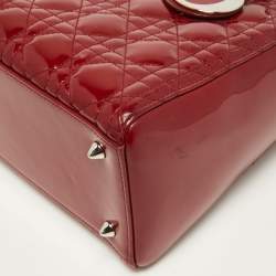 Pre Owned Dior Red Cannage Patent Leather Medium Lady Dior Tote