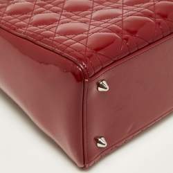 Pre Owned Dior Red Cannage Patent Leather Medium Lady Dior Tote