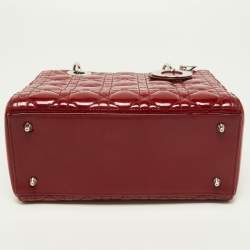 Pre Owned Dior Red Cannage Patent Leather Medium Lady Dior Tote
