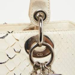 Pre Owned Dior White/Black Python Medium Lady Dior Tote