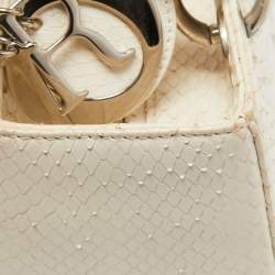 Pre Owned Dior White/Black Python Medium Lady Dior Tote