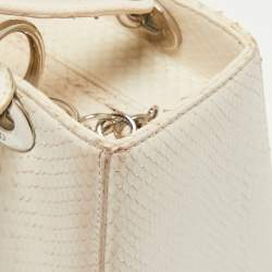 Pre Owned Dior White/Black Python Medium Lady Dior Tote