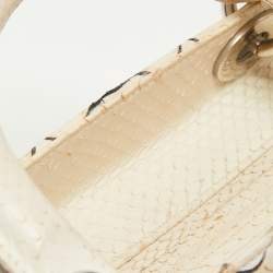 Pre Owned Dior White/Black Python Medium Lady Dior Tote