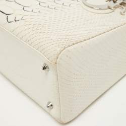 Pre Owned Dior White/Black Python Medium Lady Dior Tote