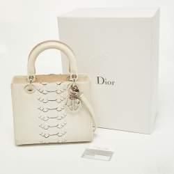 Pre Owned Dior White/Black Python Medium Lady Dior Tote